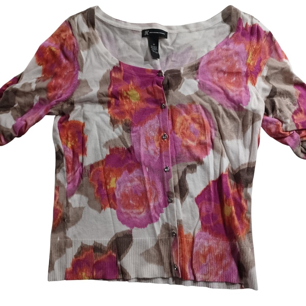 INC International Concepts Cardigan Womens M Pink Floral 3/4 Sleeve 12746
